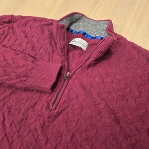 Robert Graham Mens 3XL Burgundy Chevron Textured Quarter Zip Sweater Cotton Wool